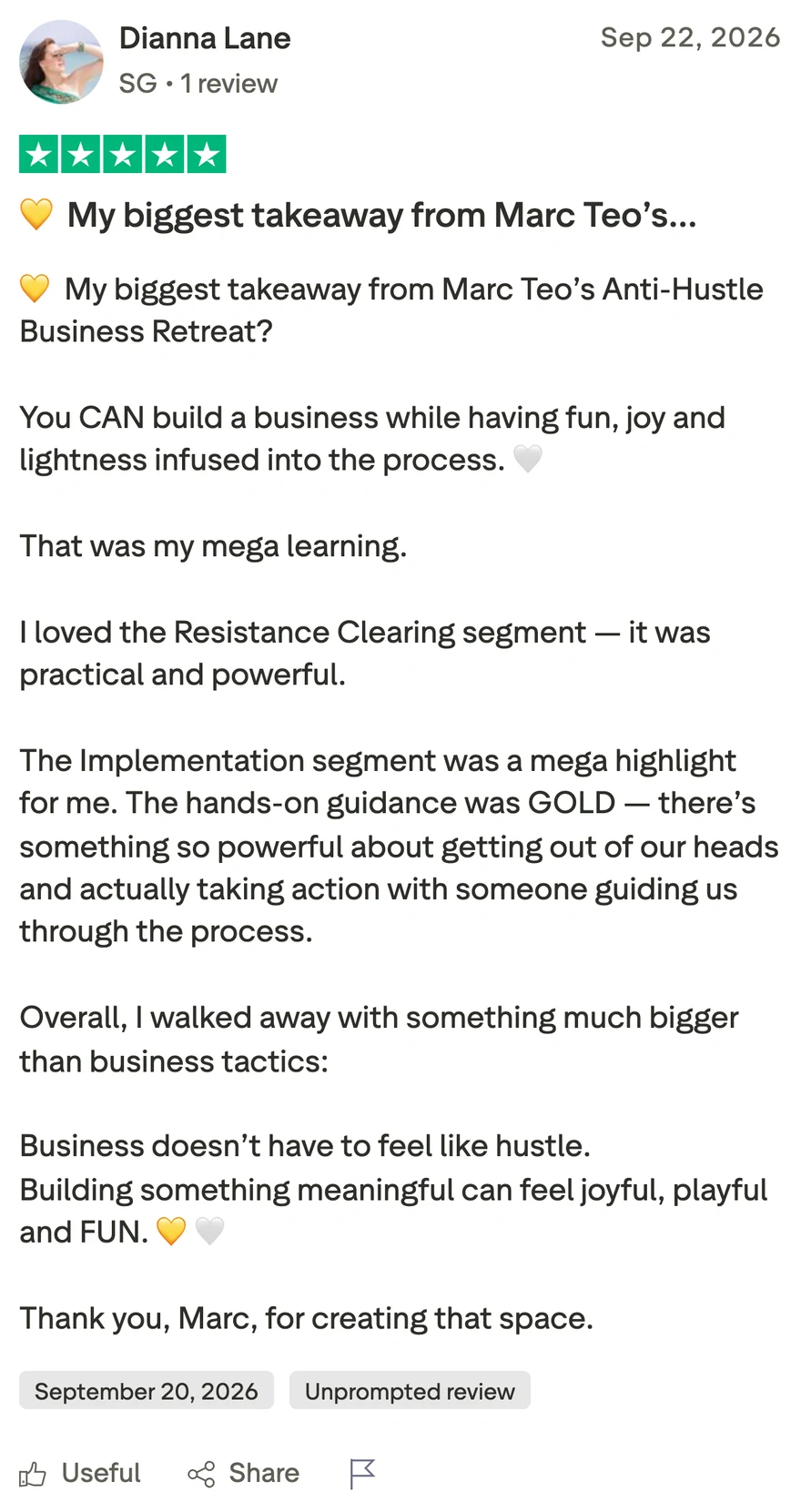 Trustpilot review from Dianna