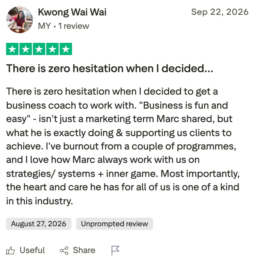Trustpilot review from Kwong