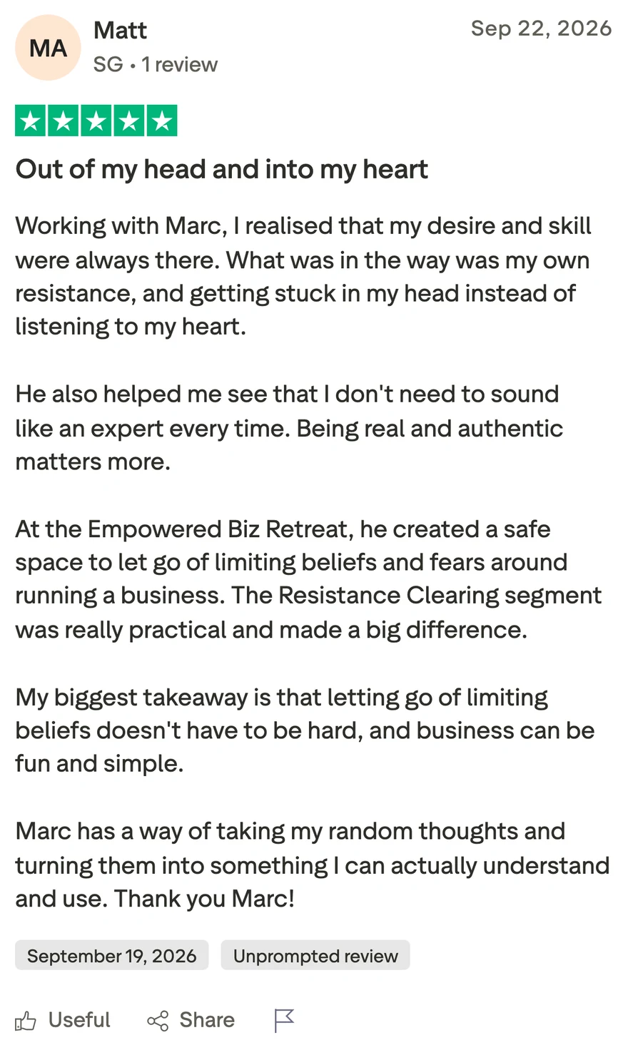 Trustpilot review from Matt